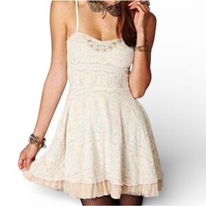 Free People Cream Lace Mini Dress
